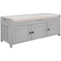Rustic Storage Bench with Removable Linen-Blend Cushion, Functional Entryway Bench for Living Room, 43.5" L x 16" W x 18" H, Gray Wash(m-2)
