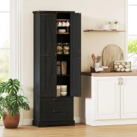 HOMCOM 71" Tall Kitchen Pantry Cabinet, Farmhouse Kitchen Storage Cabinet with 2 Drawer and Adjustable Shelves, Black(m-1)