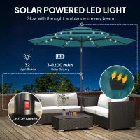 Outsunny 9.7 ft Outdoor Patio Umbrella with Solar LED Lights, 3 Tier Outdoor Table Umbrella with Tilt, Crank, Teal(m-4)