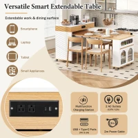 Extendable Rolling Kitchen Island with Folding Top, Versatile Kitchen Cart with Windows, 74" L x 43.5" W x 37.5" H, Creamy White+Natural(m-7)