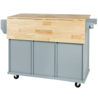 Rolling Kitchen Island Cart with Adjustable Removable Shelves, Durable Storage Cart with Convertible Feet, 53'' L x 29.5'' W x 37'' H, Blue(m-15)
