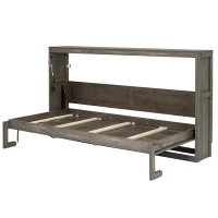 Twin-Size Murphy Bed with LED Light and Foldaway Cabinet, Space-Saving Wall Bed with Desk Conversion, 83" L x 45.5" W x 47" H, Brown(m-2)