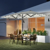 Outsunny 173" Double-Sided Sun Umbrella Garden Parasol Patio Sun Shade Outdoor with LED Solar Light, Cream White(m-1)
