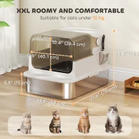 PawHut Stainless Steel Cat Litter Box, Easy-Clean Enclosure with Scoop & Flip Lid, 27.6" L x 19.7" W x 18.3" H, White(m-3)
