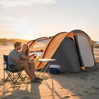 Outsunny 4 Person Camping Tent, Easy Pop Up Tent with Doors, Windows and Carry Bag, Automatic Setup Tent for Hiking, Orange(m-9)