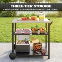 Outsunny Outdoor Grill Cart with Stainless Steel Top, Three-Tier Pizza Oven Stand, BBQ Cart on Wheels, Black(m-5)
