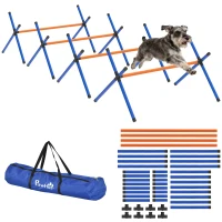 PawHut 4 Pieces Dog Agility Equipment, Dog Agility Course Backyard Set with Adjustable Height Jump Bars and Carry Bag(m-11)