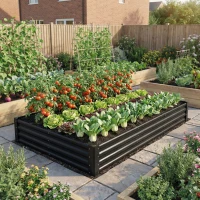 Outsunny 8 x 4 x 1ft Galvanized Raised Garden Bed, Reinforced Outdoor Planter Box with Open Bottom, Black(m-10)