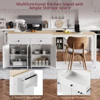 Space-Saving Kitchen Cart with Extendable Dining Table, Rolling Kitchen Island with Ample Storage, 74.5'' L x 19.5'' W x 36'' H, Off White(m-5)