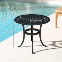 Outsunny Ф23.6" Round Outdoor Side Table, Cast Aluminum Frame Patio Coffee Side Desk for Patio, Garden, Balcony, Black(m-3)