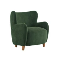 Luxe Wingback Armchair with Pocket-Spring Cushion, Elegant Lounge Chair for Living Room, 31" L x 32" W x 33" H, Light Teak+Olive Green(m-8)