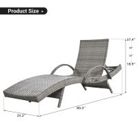 Set of 2 Outdoor Wicker Chaise Lounge with Adjustable Backrest, Ergonomic Recliners with Pull-Out Side Table, 80'' L x 27'' W x 36'' H, Grey(m-3)