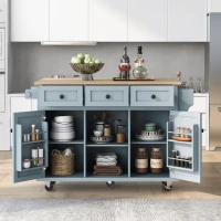 Rolling Kitchen Island Cart with Adjustable Removable Shelves, Durable Storage Cart with Convertible Feet, 53'' L x 29.5'' W x 37'' H, Blue(m-9)