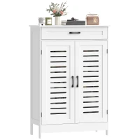 HOMCOM Shoe Cabinet with Louvered Doors, Modern Shoe Storage Cabinet with Drawer and Adjustable Shelves, White(m-2)