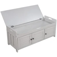Rustic Storage Bench with Removable Linen-Blend Cushion, Functional Entryway Bench for Living Room, 43.5" L x 16" W x 18" H, Gray Wash(m-14)