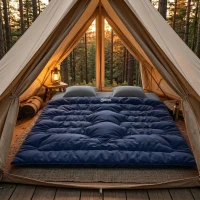 Outsunny Double Sleeping Bag for Adults, Queen Size 2 Person Sleeping Bag with 2 Pillows, for Cold Weather & Warm, Blue(m-10)