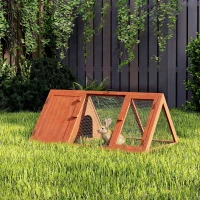 PawHut Rabbit Hutch, Wooden Guinea Pig Hutch with Run and Doors, Outdoor Triangle Bunny House for Rabbits,Duck and Chicken(m-10)