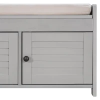 Rustic Storage Bench with Removable Linen-Blend Cushion, Functional Entryway Bench for Living Room, 43.5" L x 16" W x 18" H, Gray Wash(m-13)