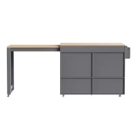 Space-Saving Kitchen Cart with 27" Extendable Dining Table, Rolling Kitchen Island with Ample Storage, 74.5'' L x 19.5'' W x 36'' H, Grey(m-15)