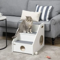 PawHut Pet Stairs for Miniature Dogs Hidden House, Cat Steps for Couch High Bed Sofa, Portable Puppy Stairs for Climbing with Handles, Non-Slip Carpet, Side Holes for Entry, White(m-1)