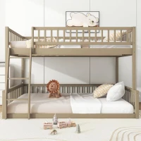 Convertible Full XL Over Queen Bunk Bed with Space-Saving Ladder, Stylish Loft Bed with Solid Wood Slats, 84" L x 62.5" W x 58.5" H, Walnut(m-4)