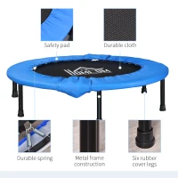 Soozier Φ38" Mini Fitness Trampoline Home Gym Yoga Exercise Rebounder Indoor Outdoor Jumper with Safety Pad, Blue and Black(m-4)