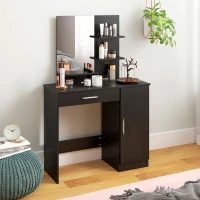 HOMCOM Vanity Desk with Mirror, Makeup Vanity w/ Drawer, Open Compartment and Shelves, Cabinet, Adjustable Shelves for Bedroom(m-9)