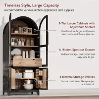 Arched Kitchen Pantry Cabinet with 4-Door Internal Racks, Flexible Storage Cabinet with Adjustable Shelves, 30'' L x 15.5'' W x 71'' H, Black(m-4)
