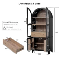 Arched Kitchen Pantry Cabinet with 4-Door Internal Racks, Flexible Storage Cabinet with Adjustable Shelves, 30'' L x 15.5'' W x 71'' H, Black(m-3)