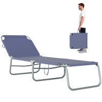 Outsunny Folding Outdoor Lounge Chair Reclining Tanning Chair with Breathable Mesh Fabric for Patio Garden Pool, Navy Blue(m-11)