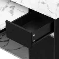 Extendable Rolling Kitchen Island with Folding Top, Versatile Kitchen Cart with Windows, 74" L x 43.5" W x 37.5" H, Black+White Marble(m-10)