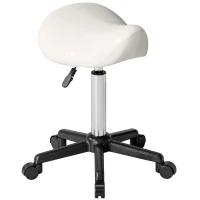 HOMCOM Saddle Stool, Adjustable Rolling Stool, White(m-2)