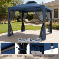 Outsunny 9.6' x 9.6' Patio Gazebo Outdoor Pavilion 2 Tire Roof Canopy Shelter Garden, Steel Frame w/ Mosquito Netting, Dark Blue(m-6)