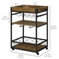 HOMCOM Retro Industrial Bar Serving Cart Rolling Kitchen Island Storage Utility Trolley with 5-bottle Wine Rack & Serving Tray(m-3)