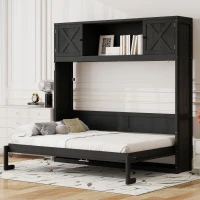 Space-Saving Full Size Murphy Bed with Fold-Down Design, Sturdy Storage Bed with 3 Upper Cabinets, 83" L x 60.5" W x 82" H, Black(m-1)