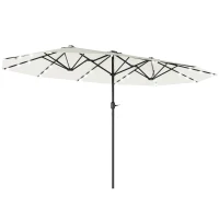 Outsunny 173" Double-Sided Sun Umbrella Garden Parasol Patio Sun Shade Outdoor with LED Solar Light, Cream White(m-11)