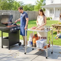 Outsunny Outdoor Grill Cart with Stainless Steel Tabletop, Pizza Oven Stand with Shelf, Lockable Wheels, Rolling BBQ Table(m-1)