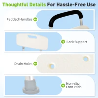 HOMCOM Adjustable Medical Shower Chair with Back, Bathtub Bench Bath Seat with Padded Arms, Non Slip Tub Safety for Disabled, Seniors, Elderly(m-5)