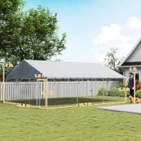 PawHut Heavy Duty Outdoor Dog Kennel with Waterproof Roof, 2 Secure Latches, Chain Link Dog Run for Backyard, 20' x 15' x 8'(m-3)