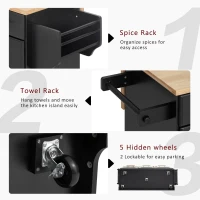 Rolling Kitchen Island with Drop-Leaf Rubberwood Top, Versatile Storage Cart for Contemporary Homes, 59.5'' L x 29.5'' W x 35.5'' H, Black(m-9)