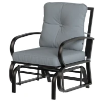 Outsunny Patio Glider, Outdoor Glider Chair with Cushions, Steel Frame, Curved Armrests, Light Grey(m-2)