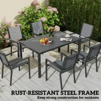 Outsunny 7 Piece Outdoor Dining Set with 6 Stackable Chairs, Rectangle Table, WPC Slatted Top, Rust-Resistant Steel Frame(m-6)