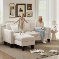 HOMCOM Sectional Sofa, L Shaped Couch, with Changeable Chaise or Ottoman, Cream White