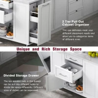 Rolling Kitchen Island with 2‑Tier Pull-Out Organizer, Versatile Storage Cabinet for Open-Plan Kitchens, 50.5'' L x 26.5'' W x 35.5'' H, White(m-6)