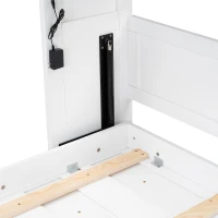 Twin-Size Murphy Bed with LED Light and Foldaway Cabinet, Space-Saving Wall Bed with Desk Conversion, 83" L x 45.5" W x 47" H, Brown+White(m-7)