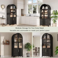 Arched Kitchen Pantry Cabinet with 4-Door Internal Racks, Flexible Storage Cabinet with Adjustable Shelves, 30'' L x 15.5'' W x 71'' H, Black(m-6)