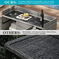 Wicker Outdoor Storage Cabinet with 3 Doors and a Drawer, Weatherproof Bar Table for Patio or Garden, 47.5'' L x 16'' W x 39.5'' H, Grey(m-7)