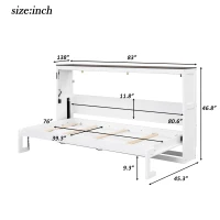 Twin-Size Murphy Bed with LED Light and Foldaway Cabinet, Space-Saving Wall Bed with Desk Conversion, 83" L x 45.5" W x 47" H, Brown+White(m-3)