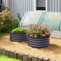 Outsunny Set of 2 Raised Garden Bed, Metal Planter Box with Safety Edging, Easy-to-assemble Stock Tank, Dark Grey(m-1)