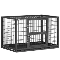 PawHut 37 Inch Heavy Duty Dog Crate, Large Metal Dog Kennel with Removable Tray, 3 Doors and Secure Lock(m-11)